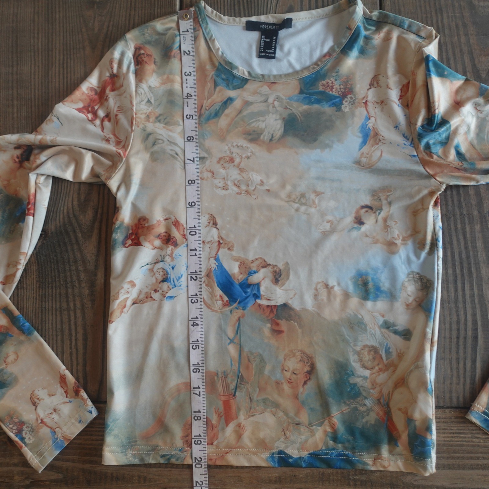 Y2K Top Cherub Print Angelcore Celestial Fairy Dreamy Ethereal Shirt Satin Med