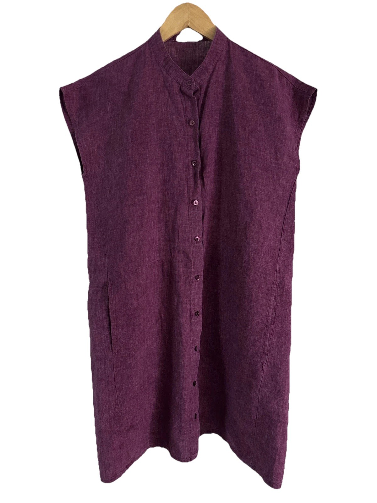 Eileen Fisher Organic Linen Delave Dress Sleeveless Short Raspberry Purple Sz S