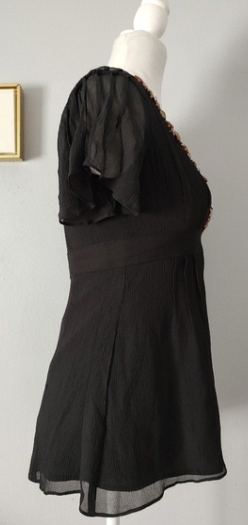 Nanette Lepore Top Blouse Black Size 2 Zipper Back Embellished Neck Good Conditi