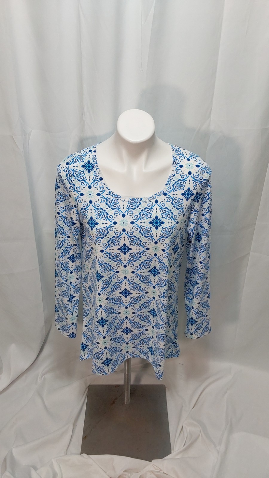 LuLaRoe Lynnae Small Blue/Multicolor High-Low Himeline Longsleeve Top #L330