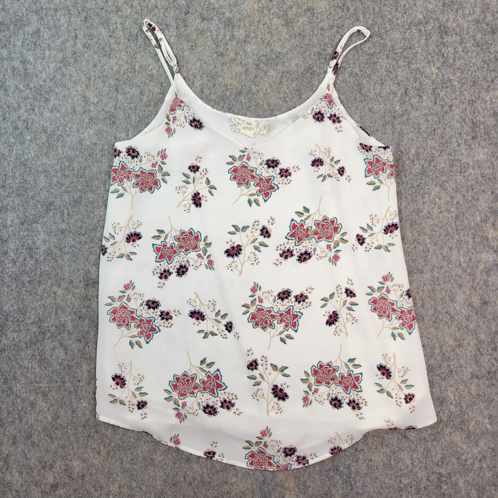 Pink Republic Cami Tank Womens Sz S White Floral Adjustable Strap Sleeveless Top