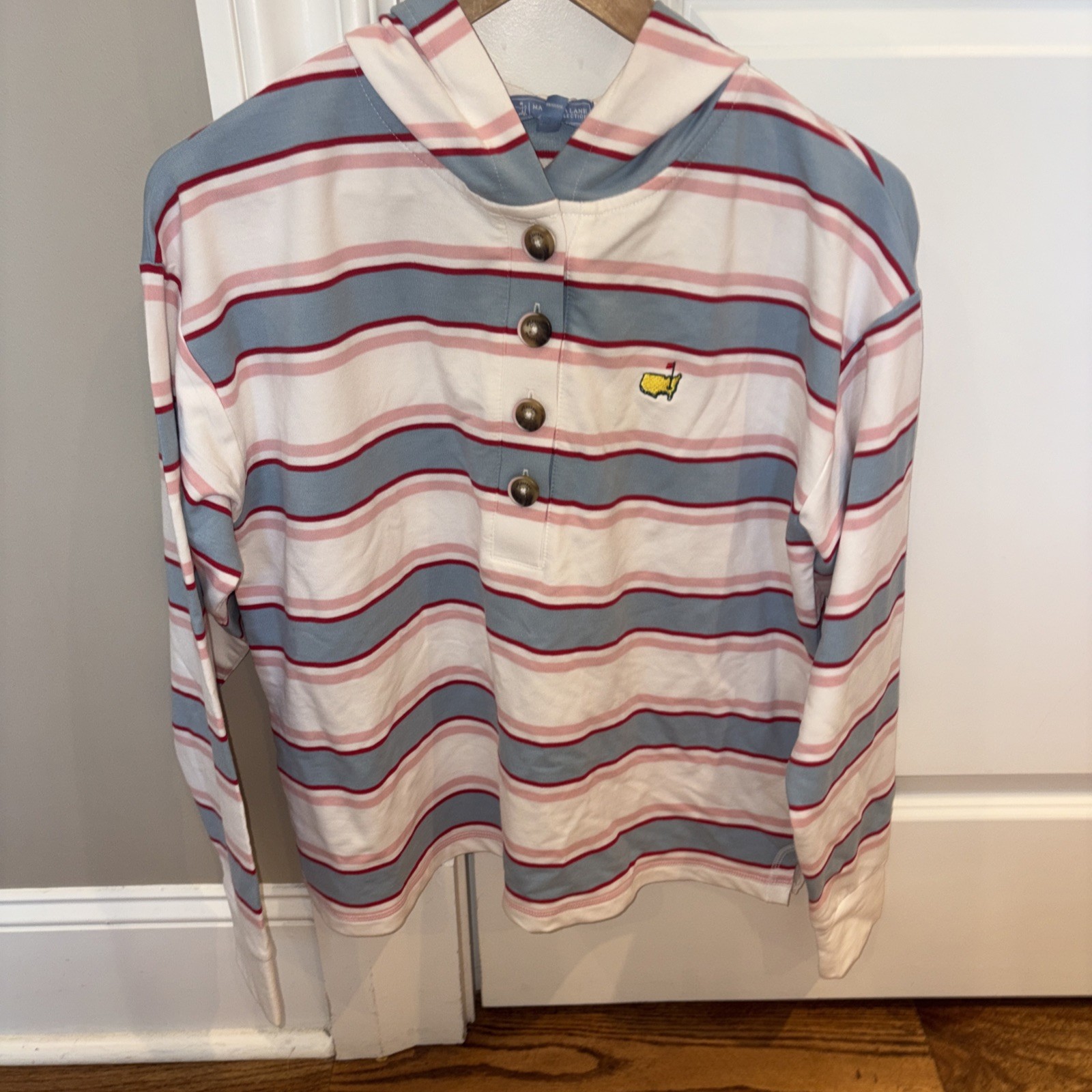 Magnolia Lane Women’s Pink Blue Masters Button-Up Shirt Size Medium