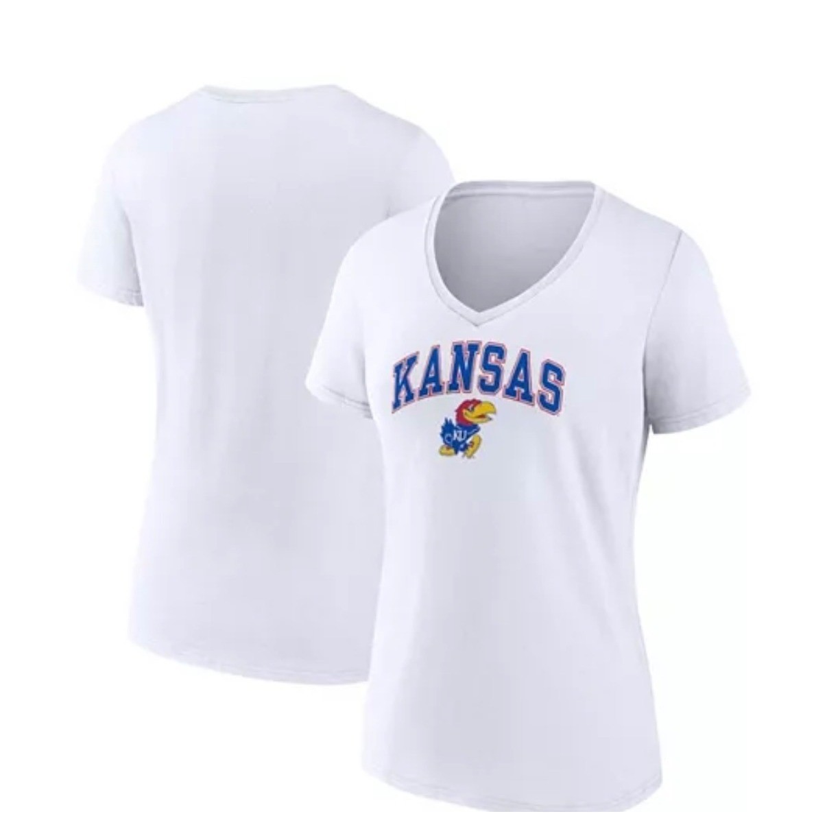 Fanatics Kansas Jayhawks Womens White V-Neck T-Shirt Size Small NWT NCAA KU