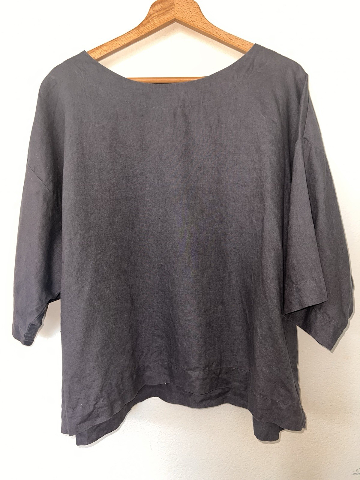 Pure Jill Linen Womens 100% Linen Dark Gray Round Neck Elbow Length Sleeve Top M