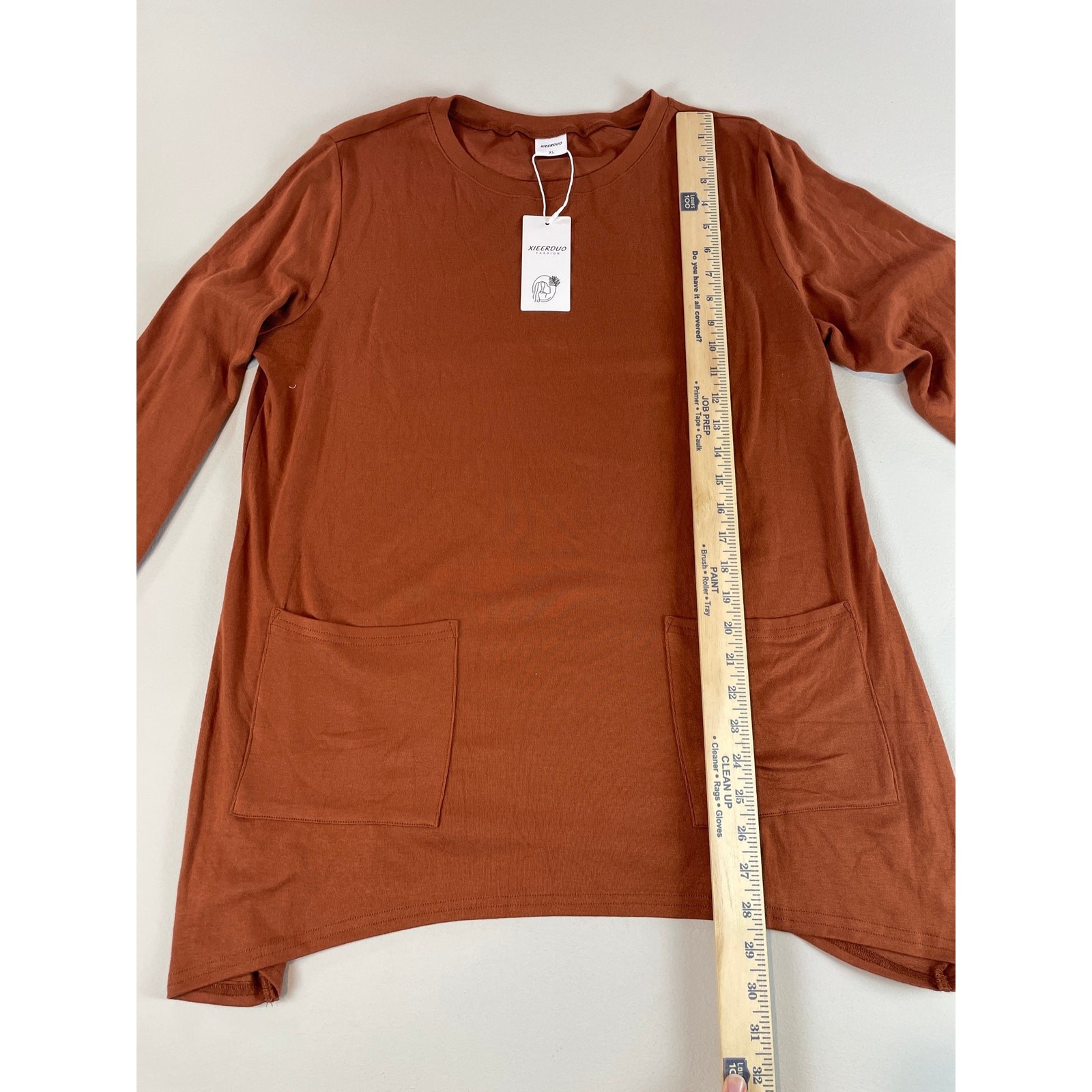 XIEERDUO Terracotta Tunic Top Long Sleeve Arched Hem Size XL New With Tag