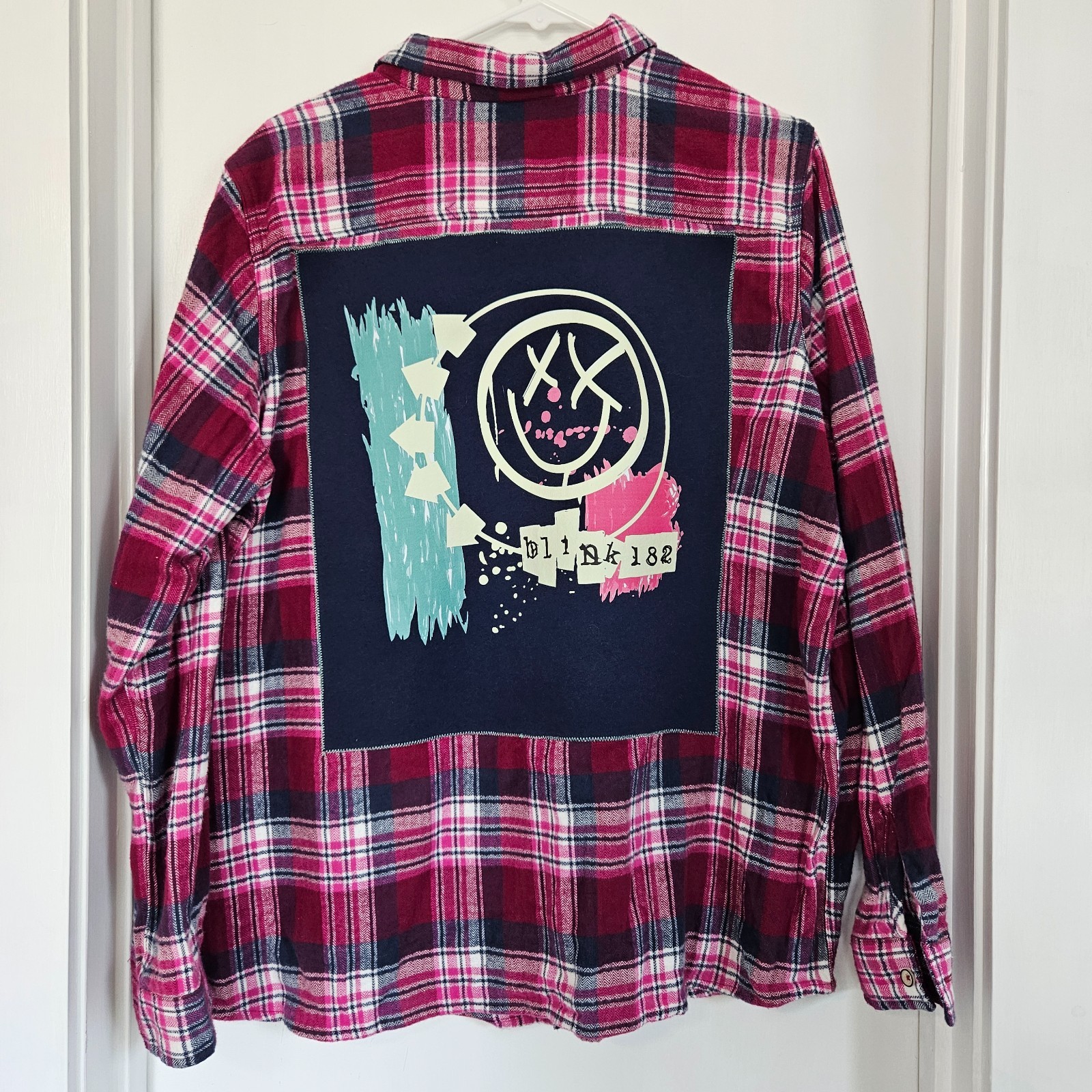 Blink 182 Upcycled Flannel Shirt 90s Y2K 2000 Pop Punk Music Women’s Extra Large