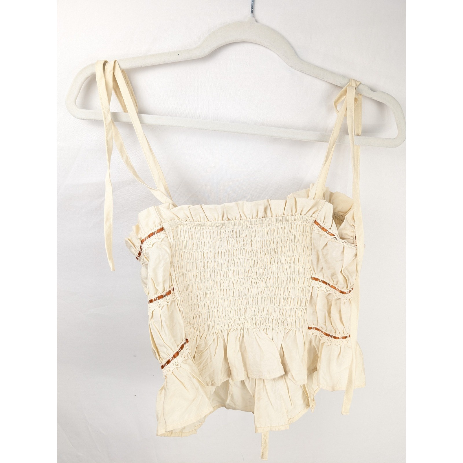 Boho Milkmaid Ruched Smocked Babydoll Top Size S Ren Faire Festival Cottagecore