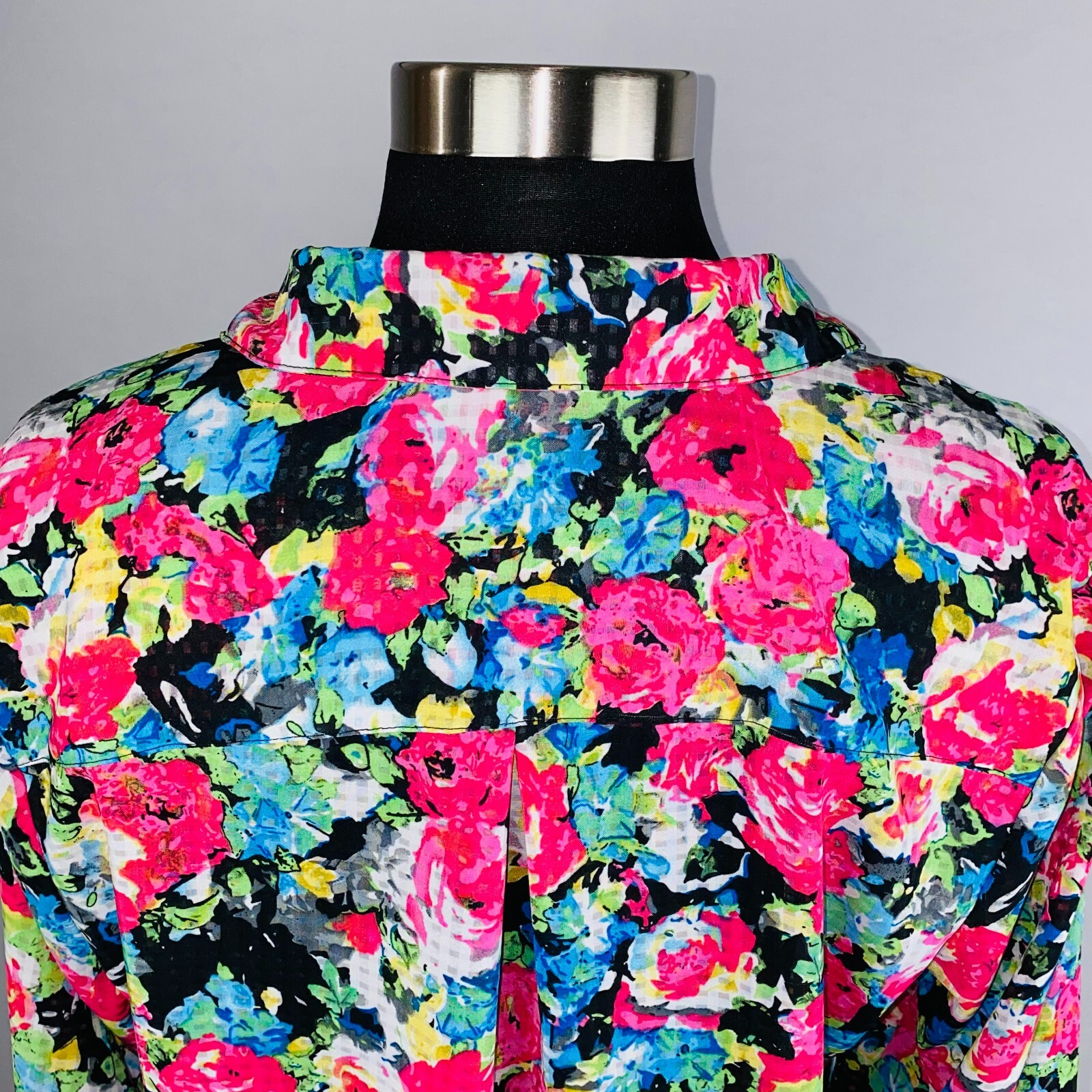 Notations Shirt Womens Brilliantly Bold Colorful Button Down Tiny Check PL