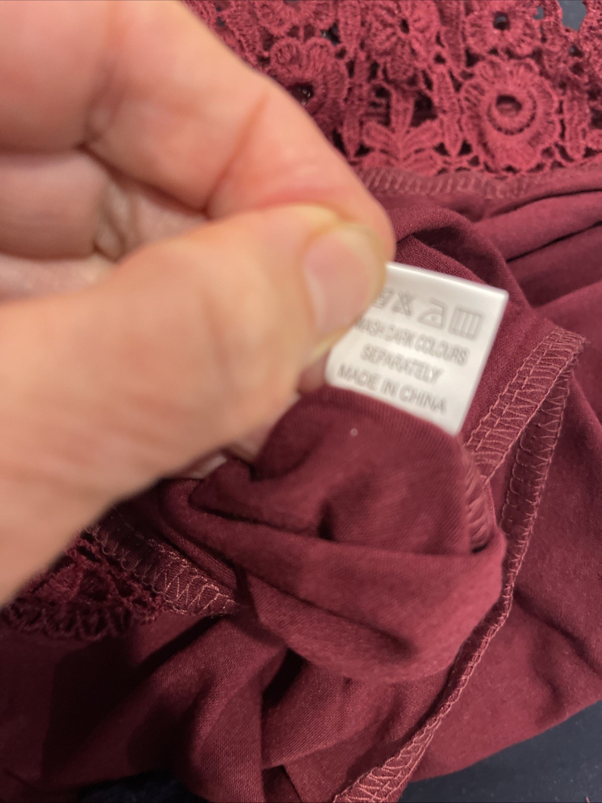 Mirol Size L Dark Red Lace Trim Top Sleevelss Cotton Blend Henley