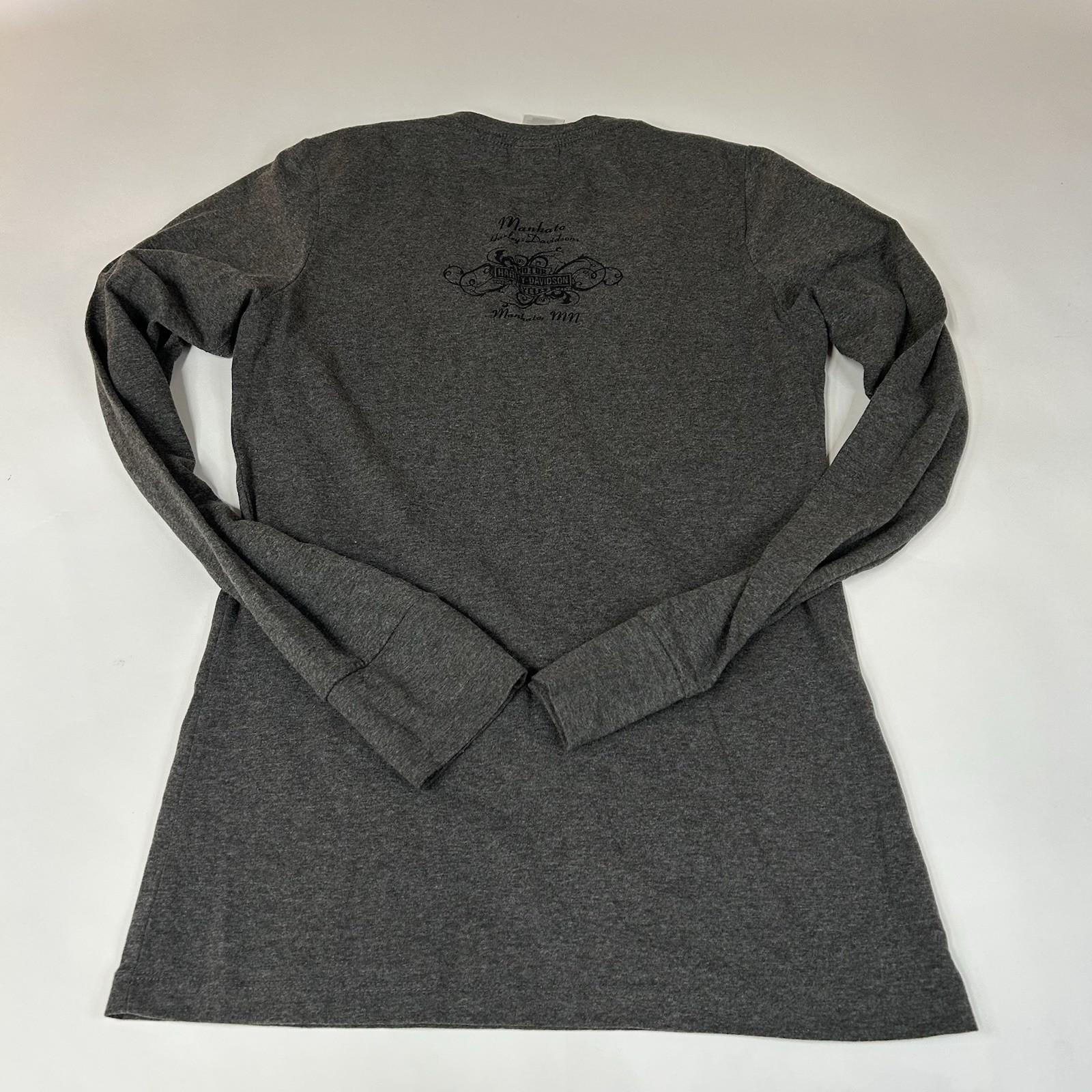 Harley Davidson Women’s Size Medium Long Sleeve Shirt Top Gray Mankato MN #4218