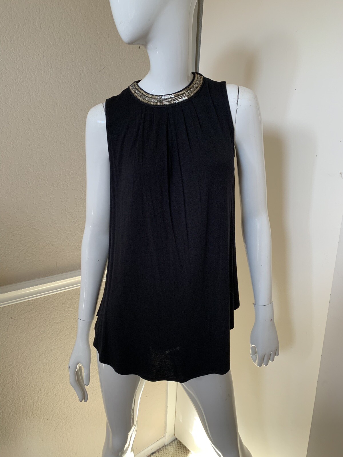 Joseph A. Petite NWT! Black Rayon Beaded Neckline Blouse Sz PM NEW WITH TAGS!