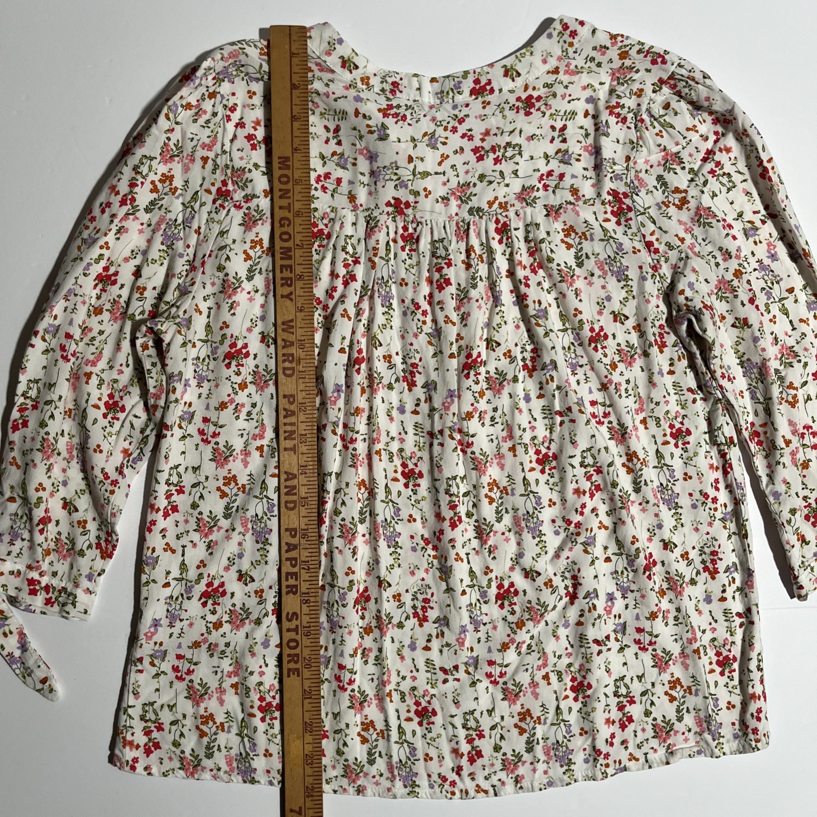 Rose & Rhyme Womens M Floral Blouse 3/4 Tie Sleeve V Neck Cottagecore Boho