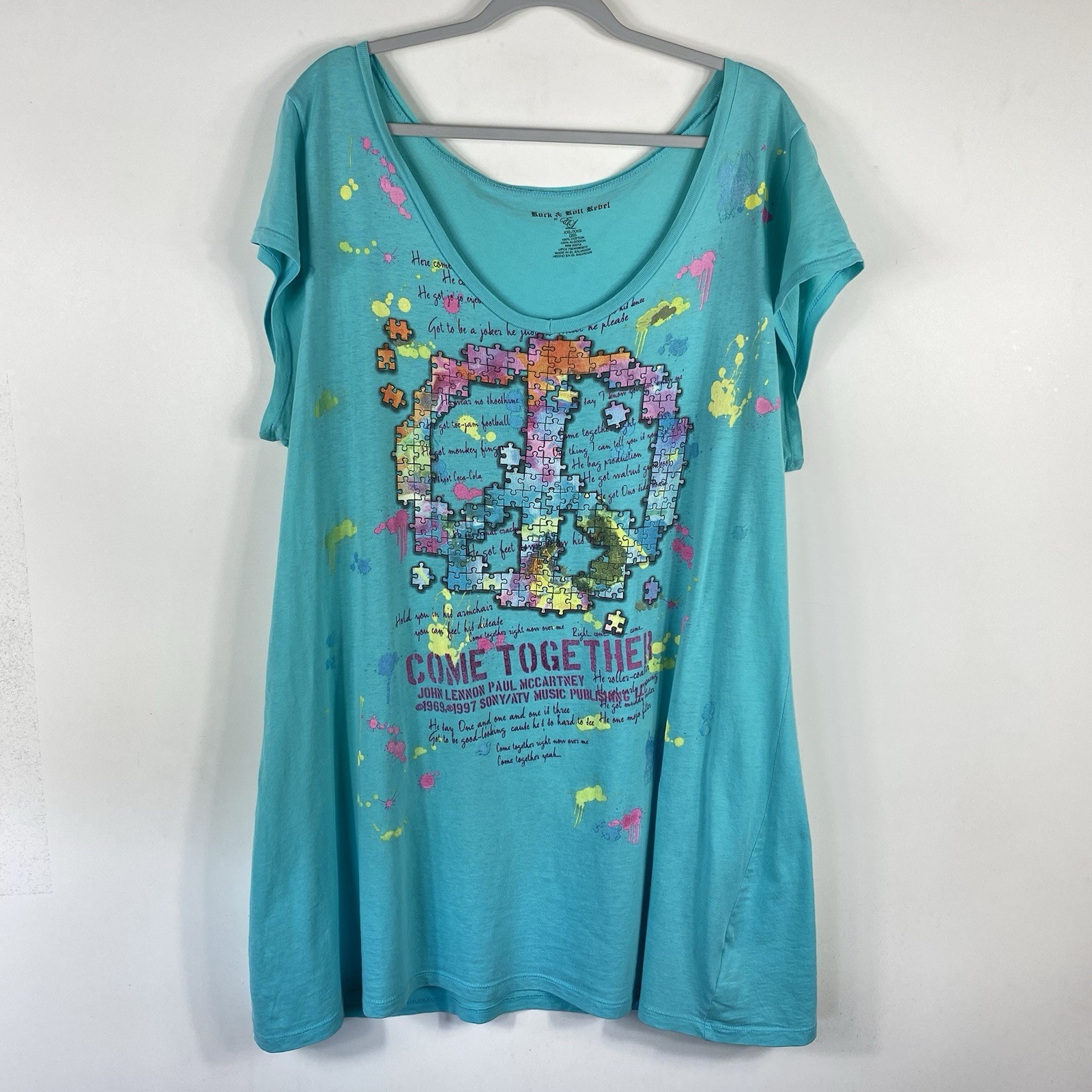 Rock & Roll Rebel T-Shirt XXL The Beatles Come Together John Lennon Blue