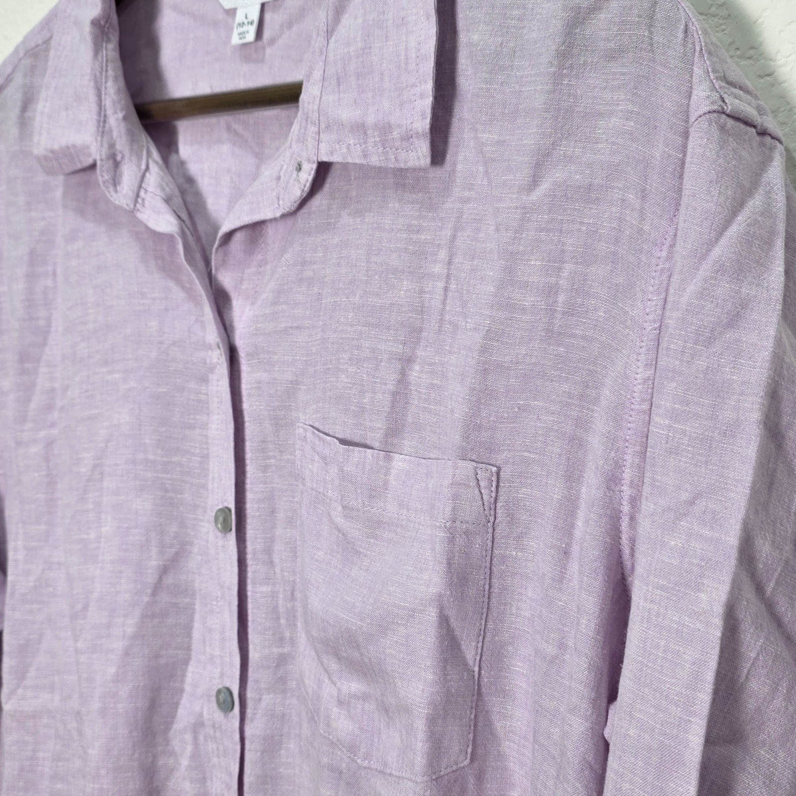 Linen Blend Oversized Button Down Shirt Lilac Purple Long Sleeve Top Large NWOT