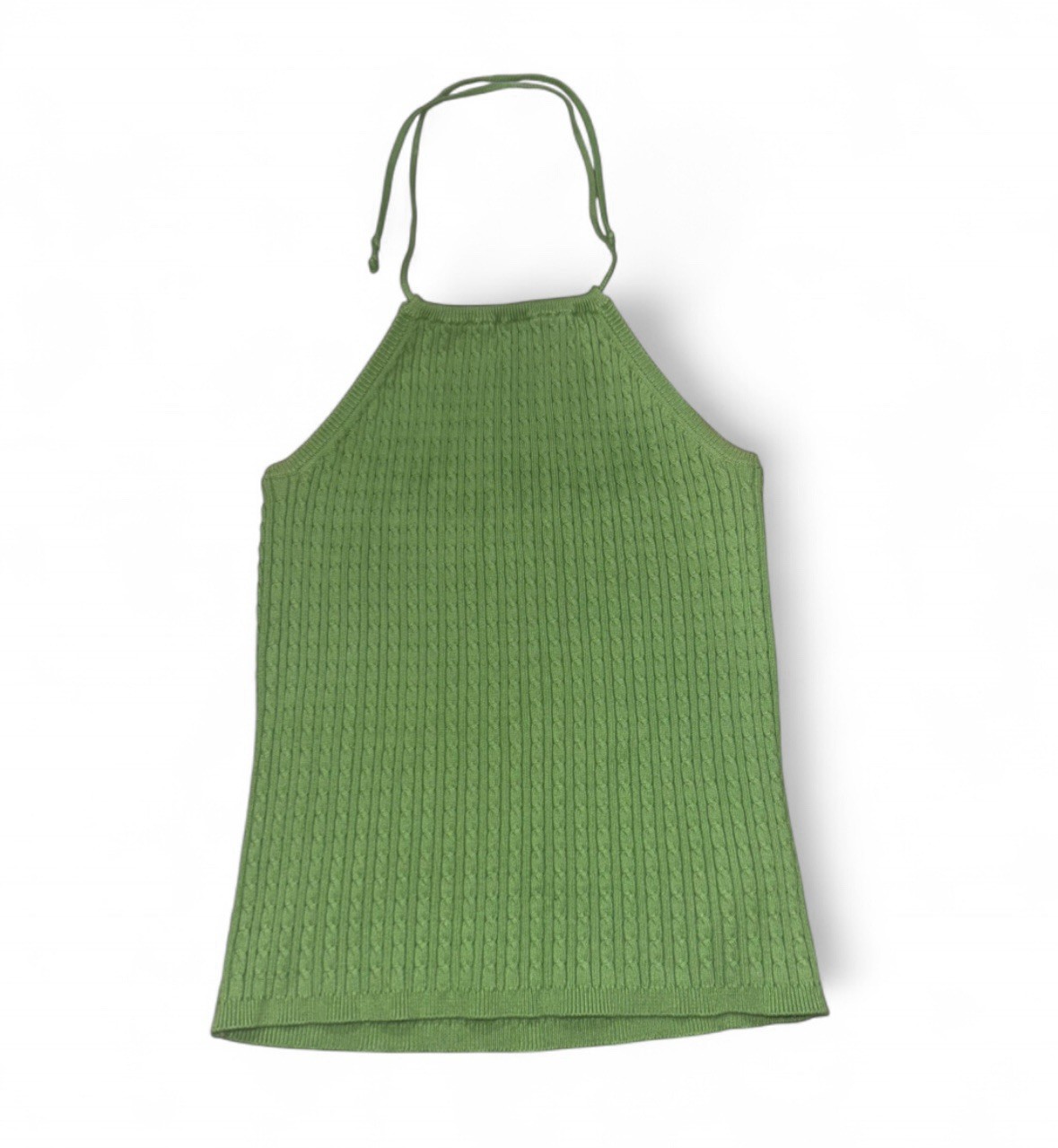 Vintage 90s Y2K Ralph Lauren Cable Knit Halter Top Green Stretch Size L Cotton