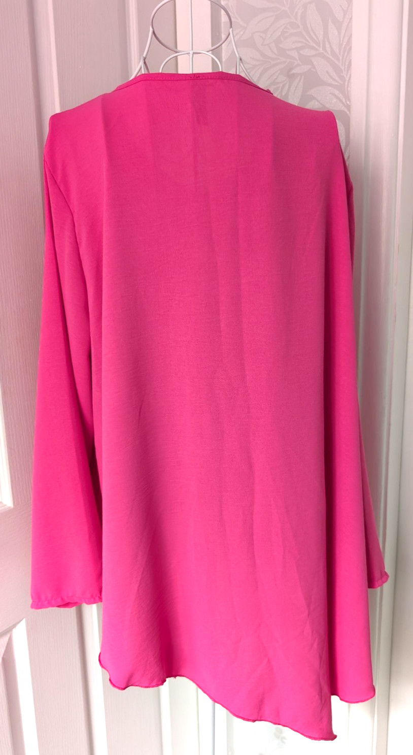 Hot Pink Asymmetric Tunic Top | Fuchsia Long Sleeve Drape Blouse Size XL