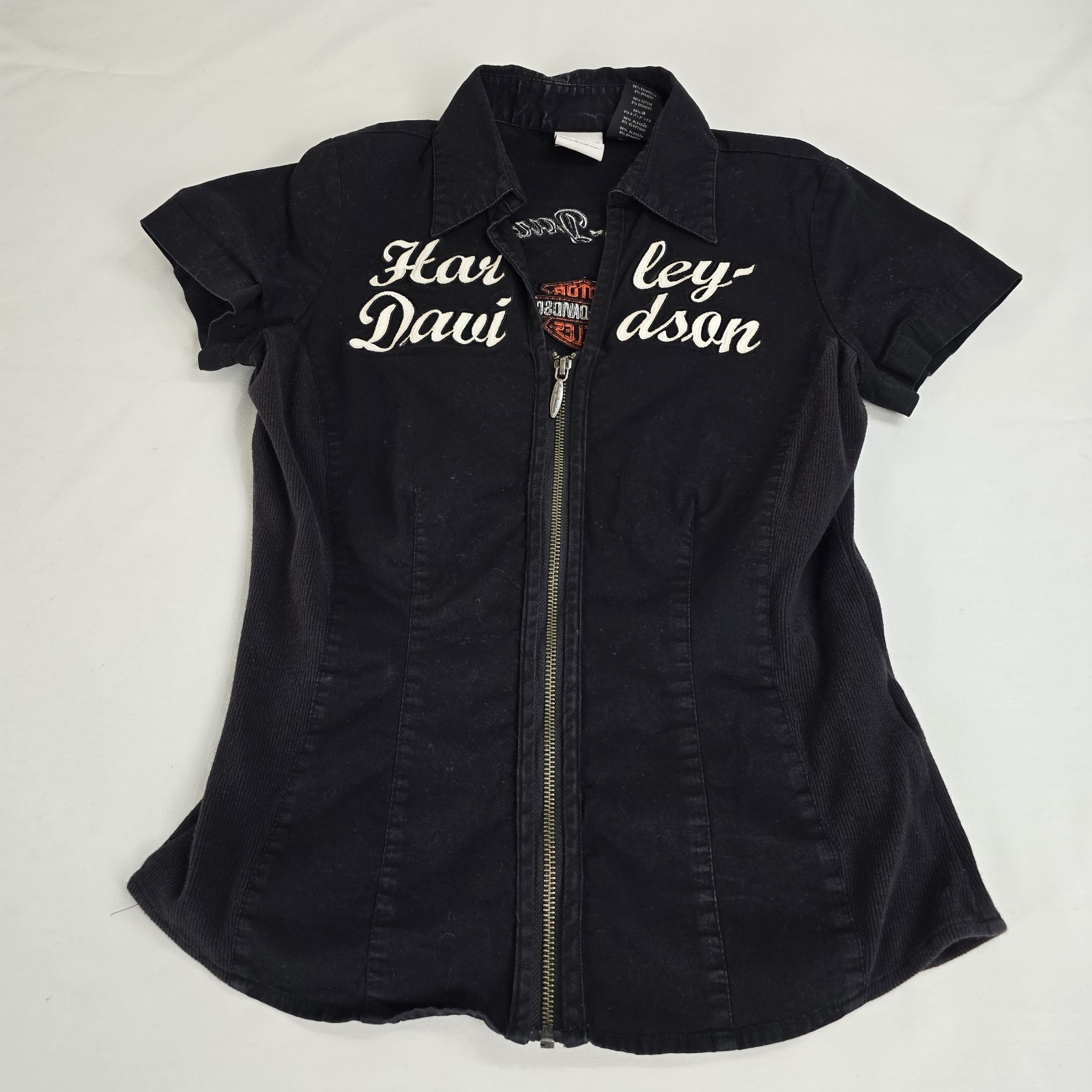 Vintage Harley Davidson Zip Up Mechanic Motorcycle Biker Shirt Women’s Size S