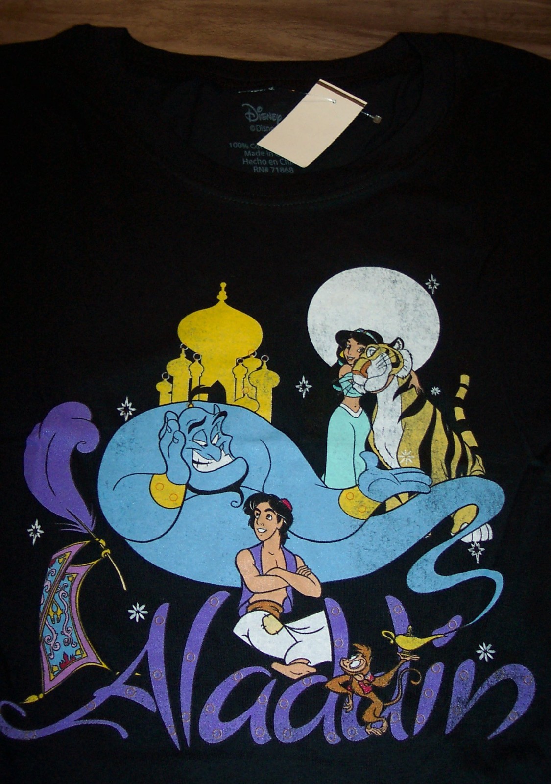 WOMEN’S TEEN JRS Walt Disney ALADDIN Jasmine Genie Abu T-shirt LARGE NEW w/ TAG