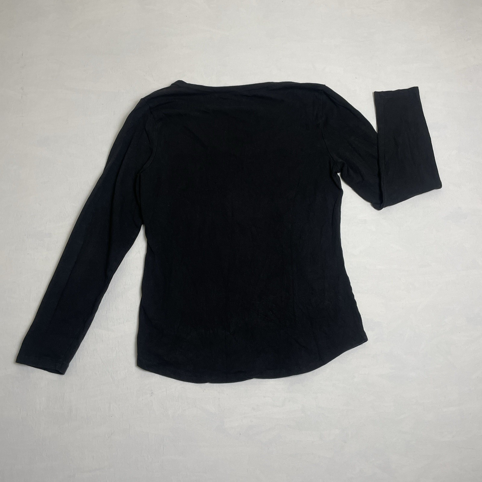 Aveto Womans Blouse Top Black Solid Large Cotton Blend Short Sleeve V Neck