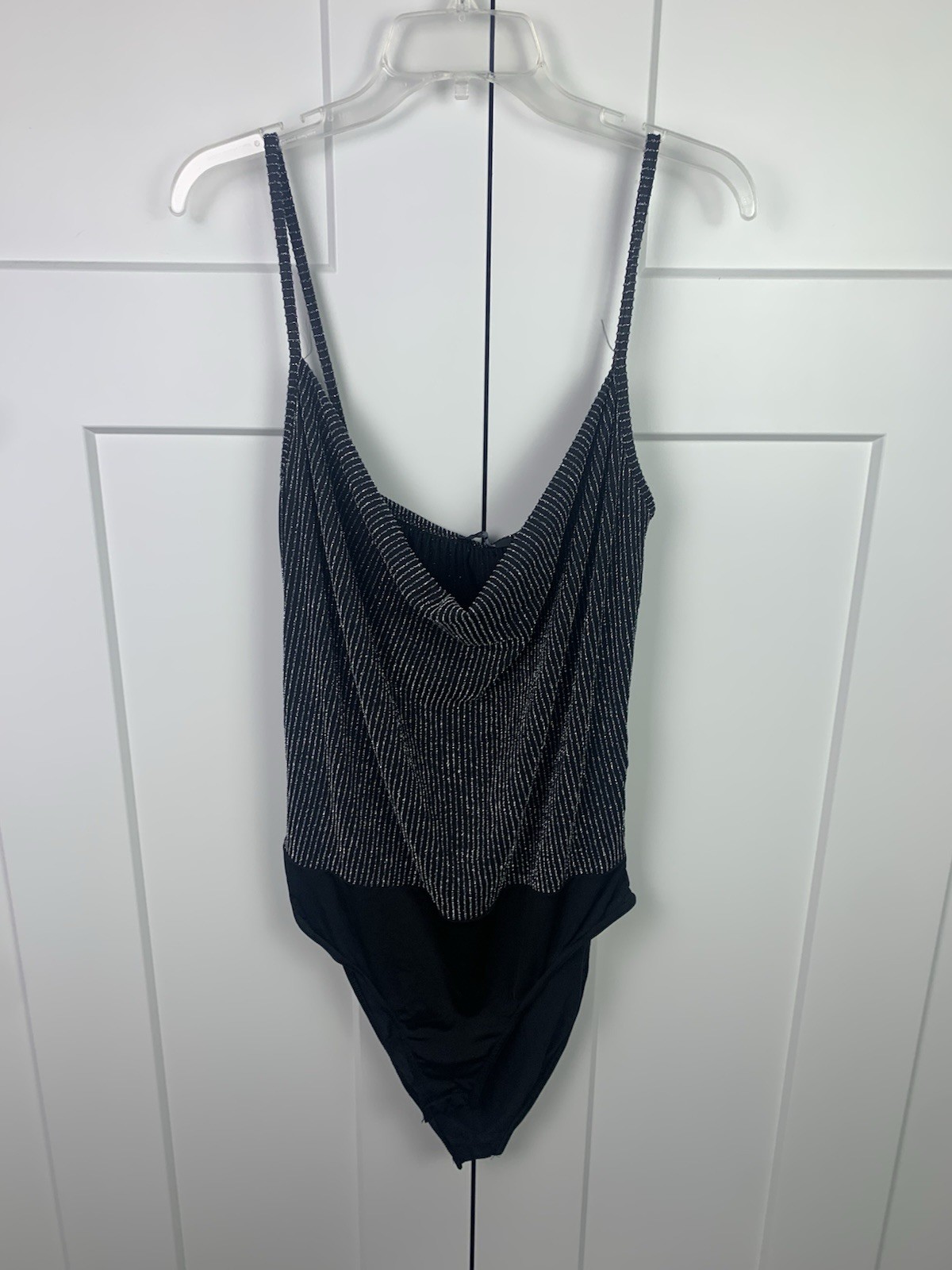 NWT Long Tall Sally Bodysuit 14 XL Black Silver Sparkle Metallic Date Night Part