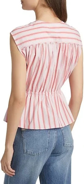 NWT Derek Lam 10 Crosby Caroline Tie Cotton Poplin Stripe Top M 6 8 $295 Coral
