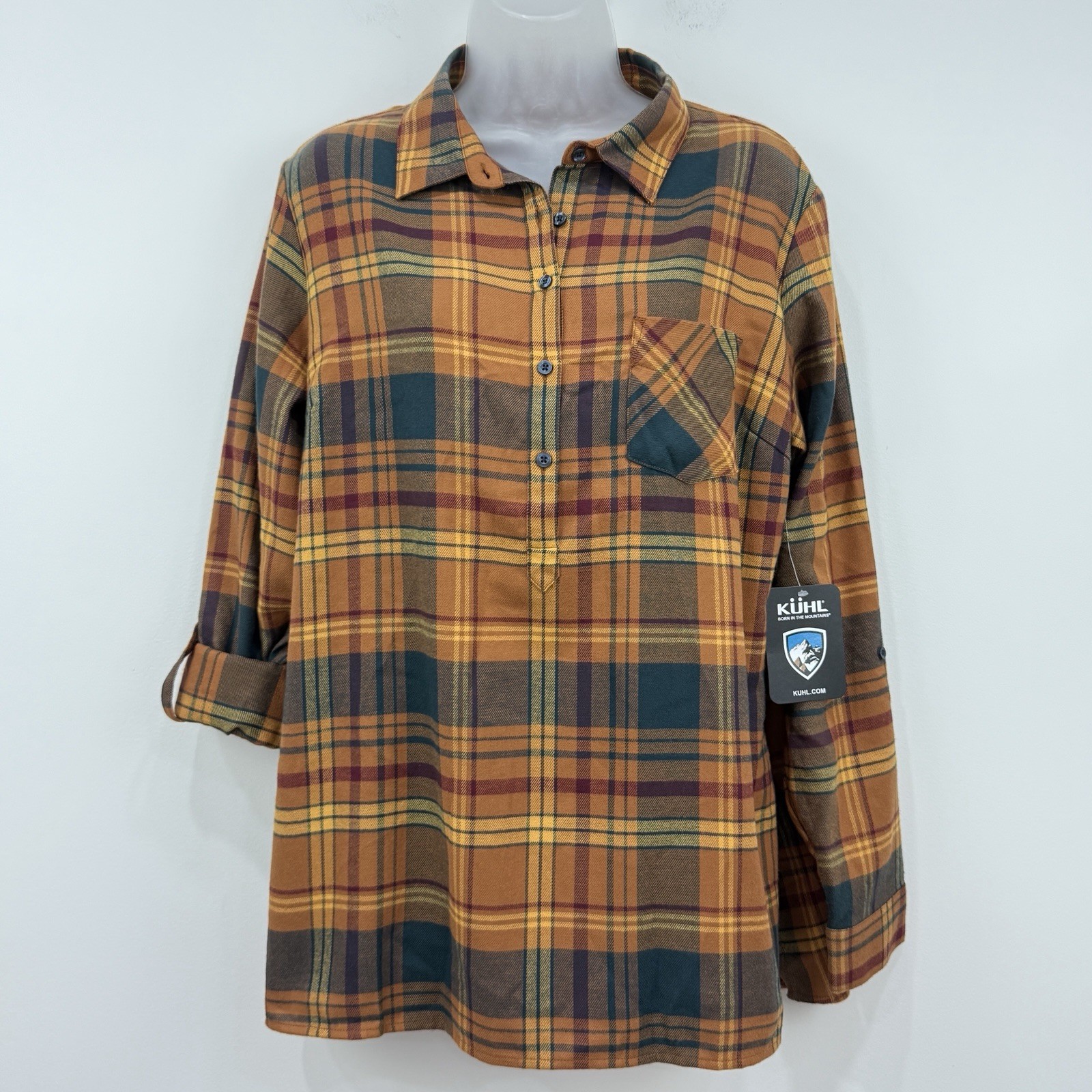 Kuhl Ferrata Tunic Flannel Shirt Women L NWT Copper Granola Girl Outdoors Hiking