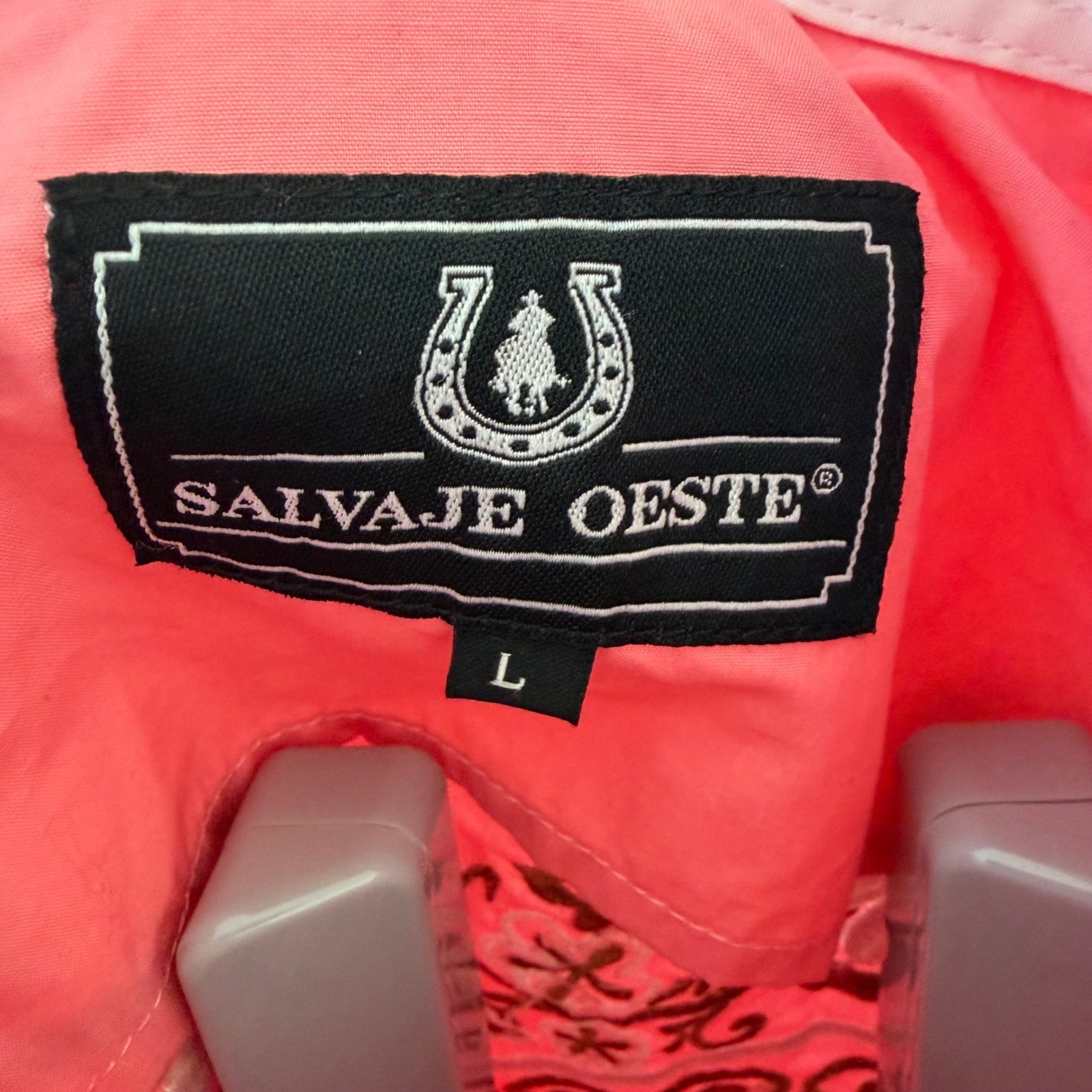 Salvaje Oeste Western Shirt Women Large Pink Floral Embroidered Pearl Snap Long