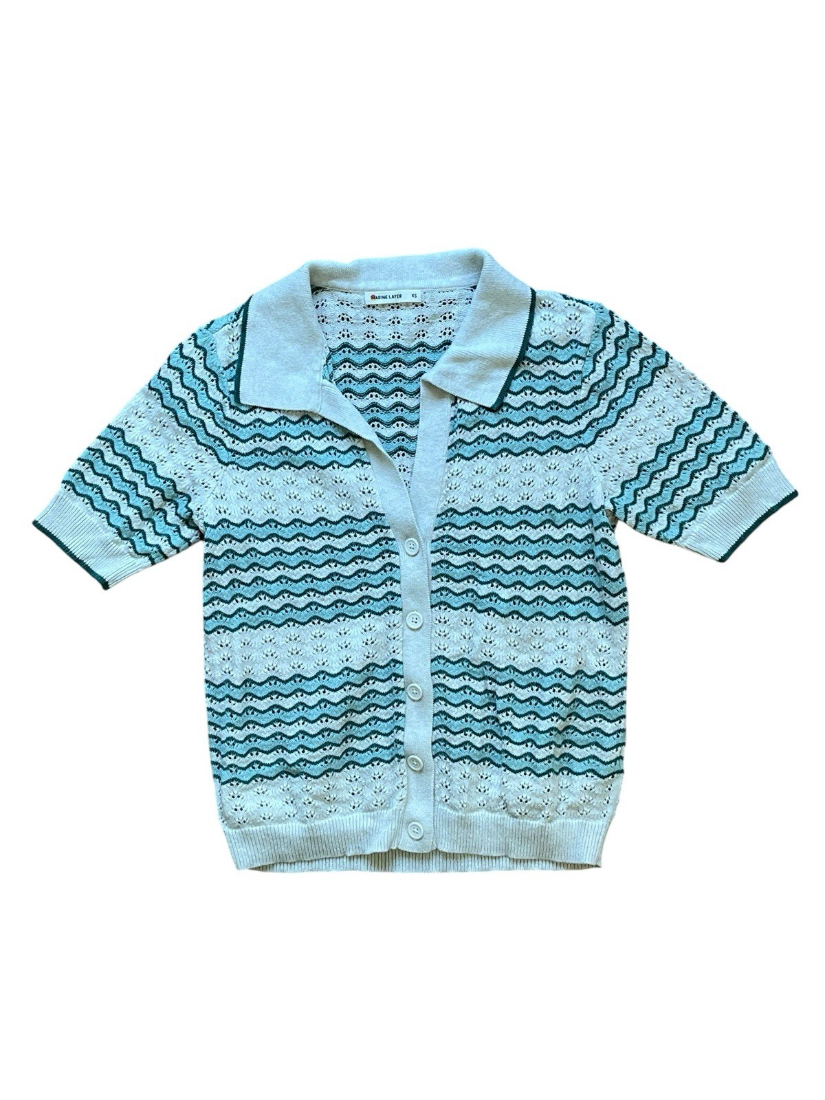 Marine Layer Piper Knit Resort Shirt Button Up Short Sleeve Aqua Groove, Size XS
