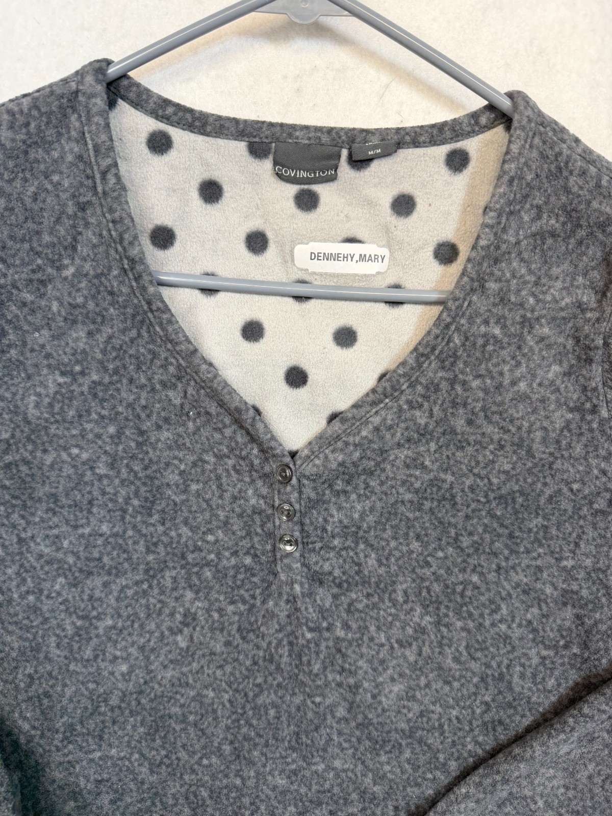 Covington Womens Gray Fleece Polka Dot V-Neck Top Size M