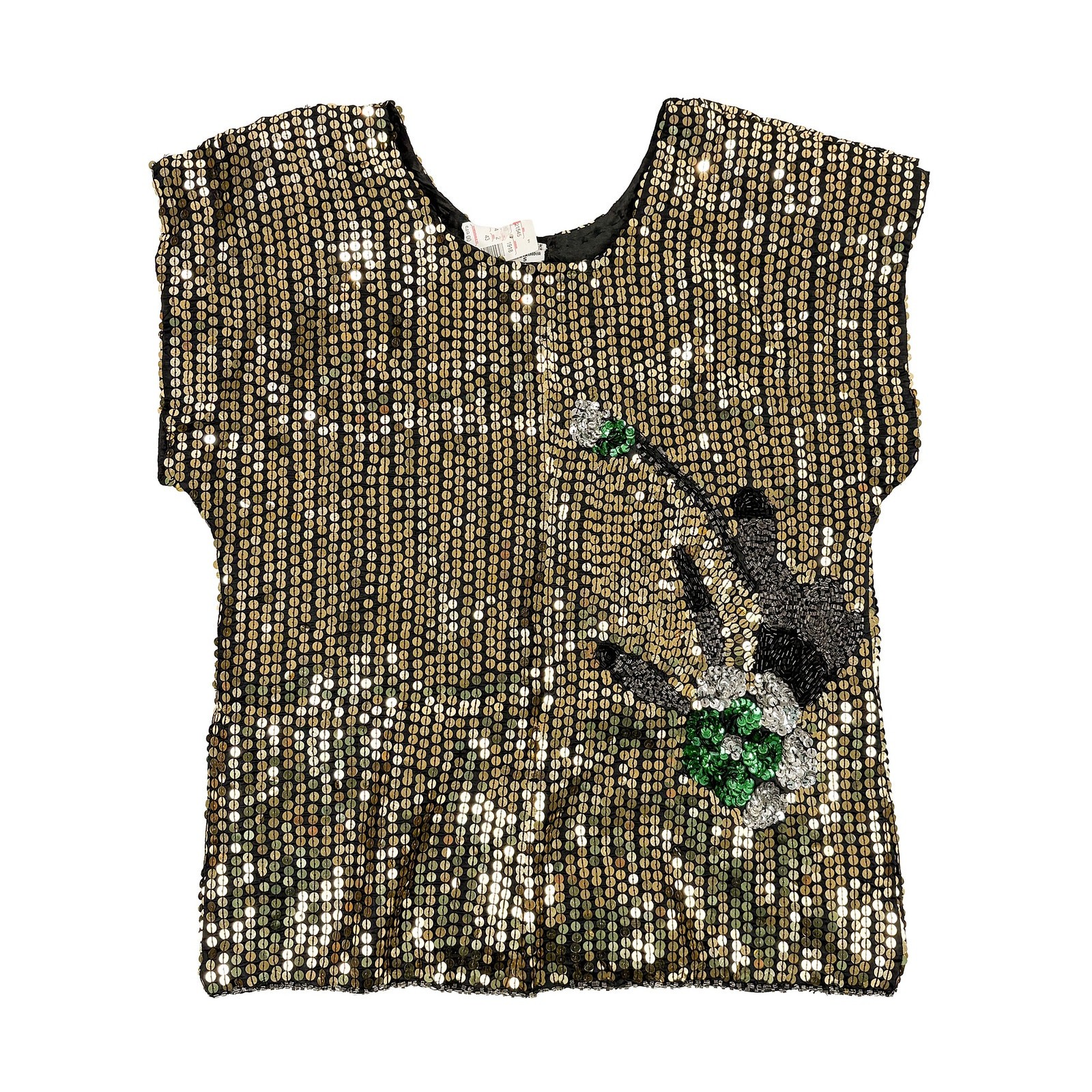 Vintage Sleeveless Sequin Blouse Top Womens S Gold Floral 80s 90s Disco Glam NWT