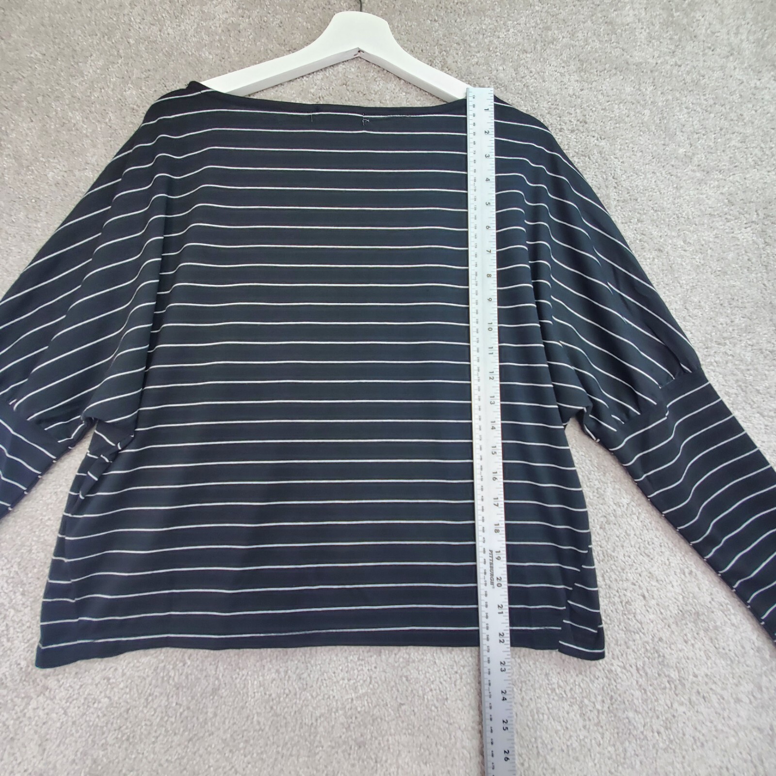 C+D+M Collection Blouse Top Womens L Black Striped Crew Neck Drop Shoulder Comfy