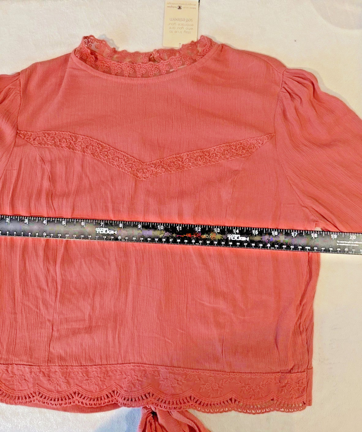 Self Esteem Junior’s L Crochet Embroidered Tie-Back Top, Romantic, Peasant