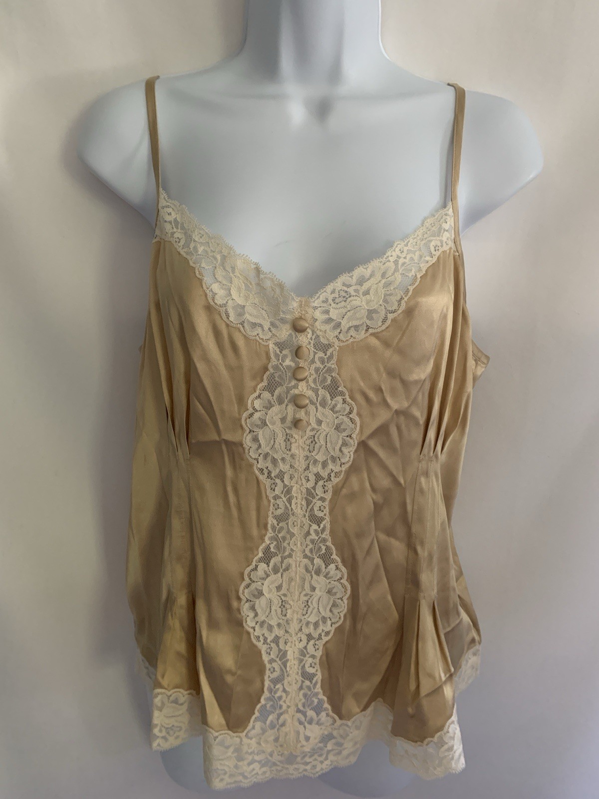 Banana Republic Beige Silk & Lace Camisole Cami Top Y2K c2005 Size 10 MSRP $58