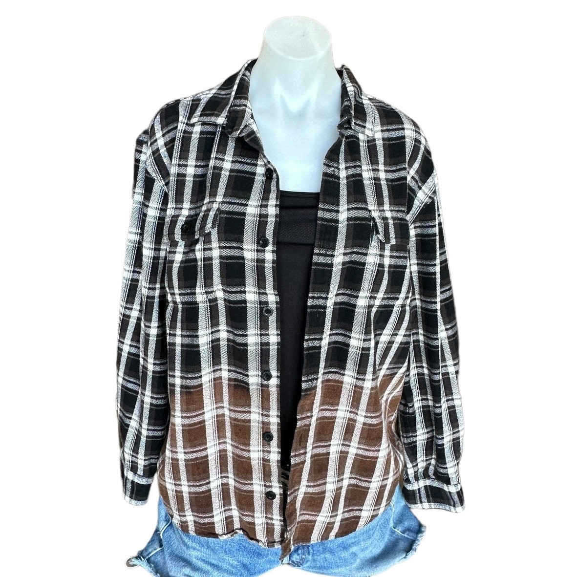 USA Climbing Plaid Flannel Shirt Shacket LARGE Oversized Unique Climber Black