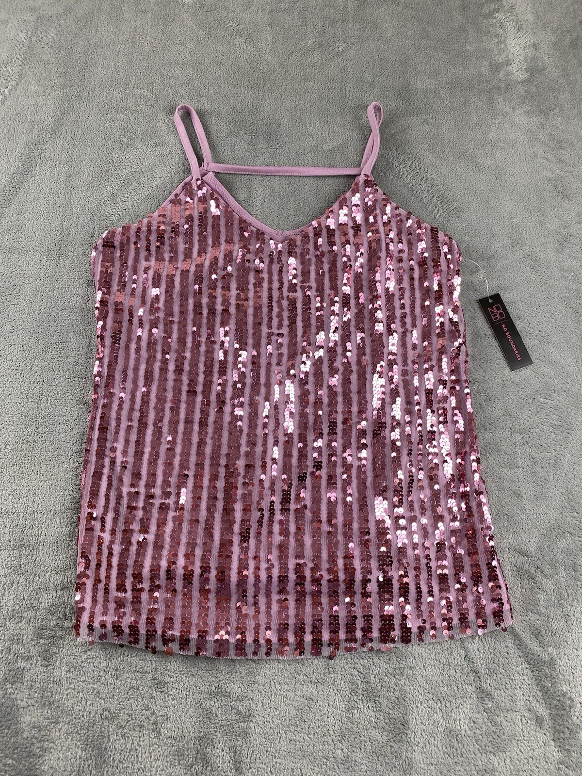 No Boundaries Women’s Top S. Purple Mauve Sequin Straps Shimmer New C41