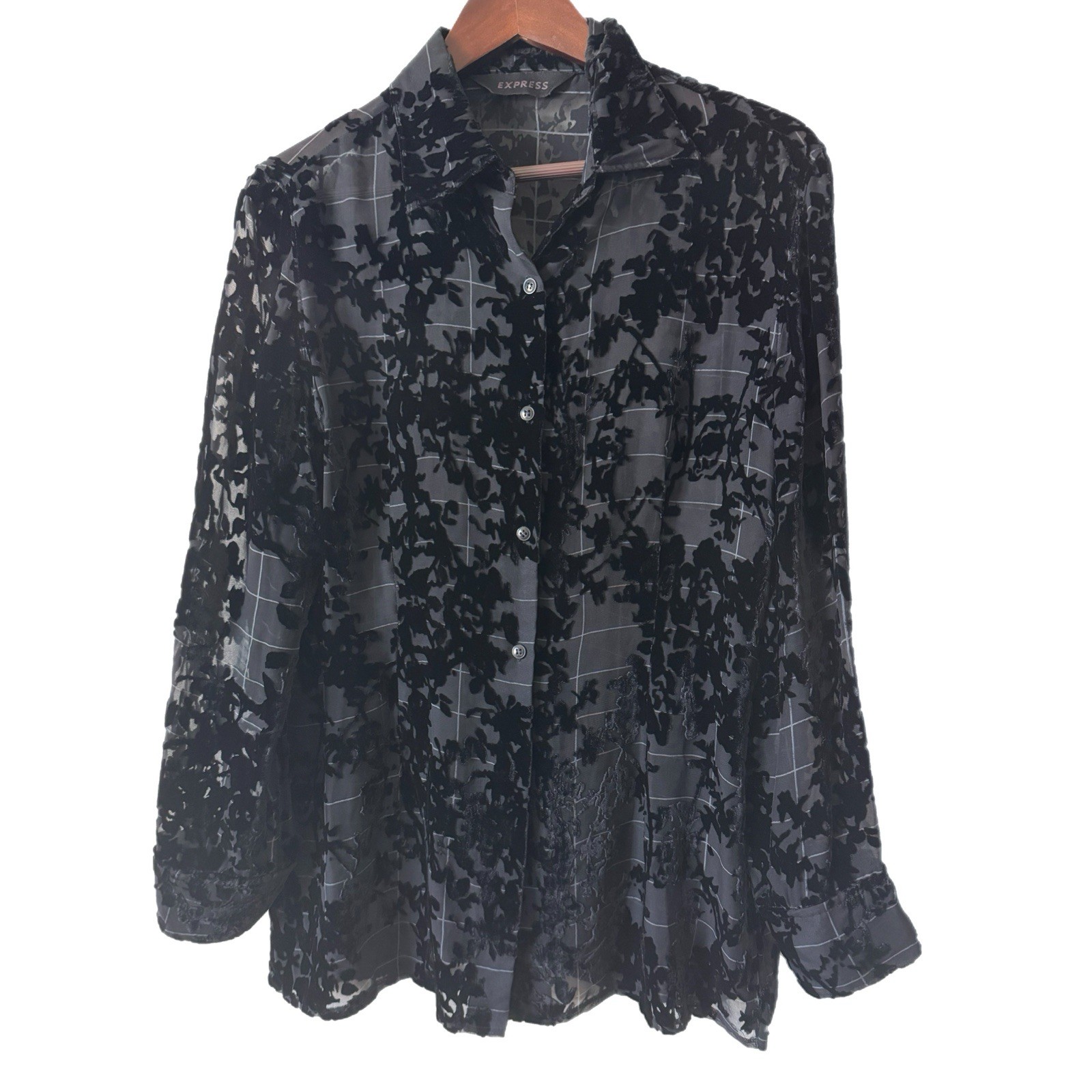 Shirt Top Blouse Burnout Velvet Sheer Silk Blend Goth Grunge Witchy Sz M