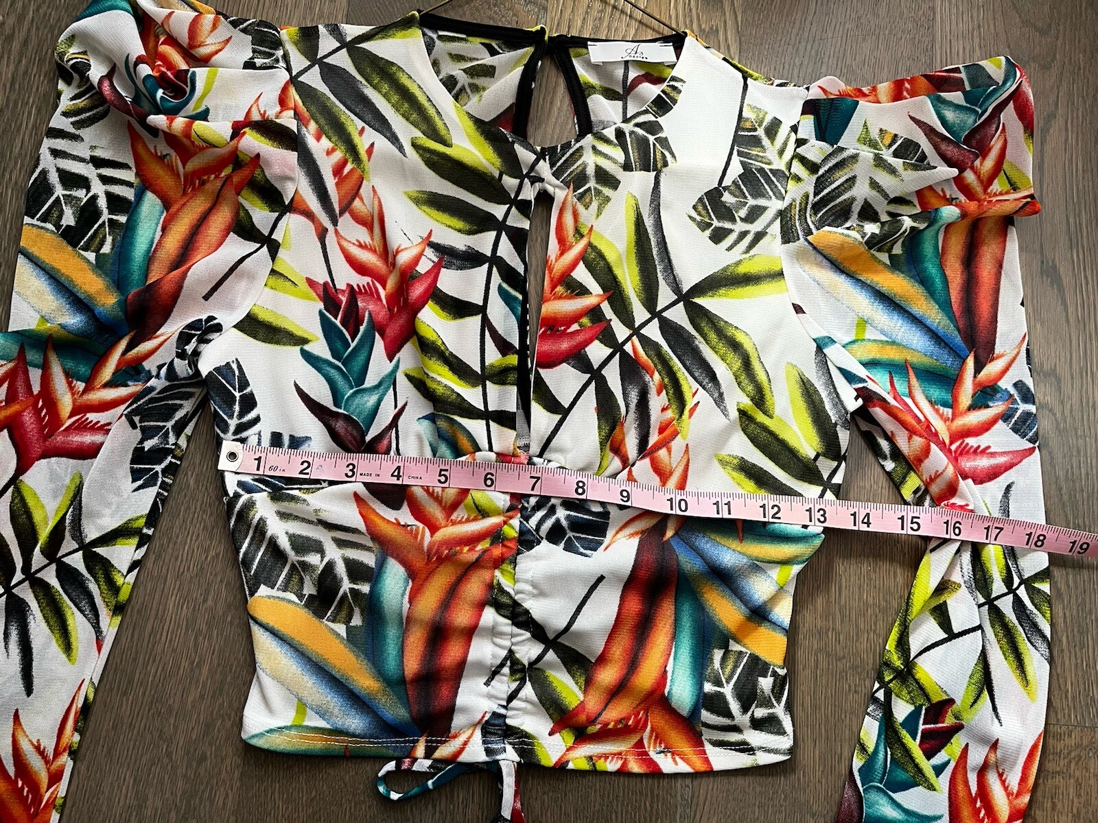 Key Hole Drawstring Top/Belly Shirt Club Miami inspired Island Palm Tree pattern