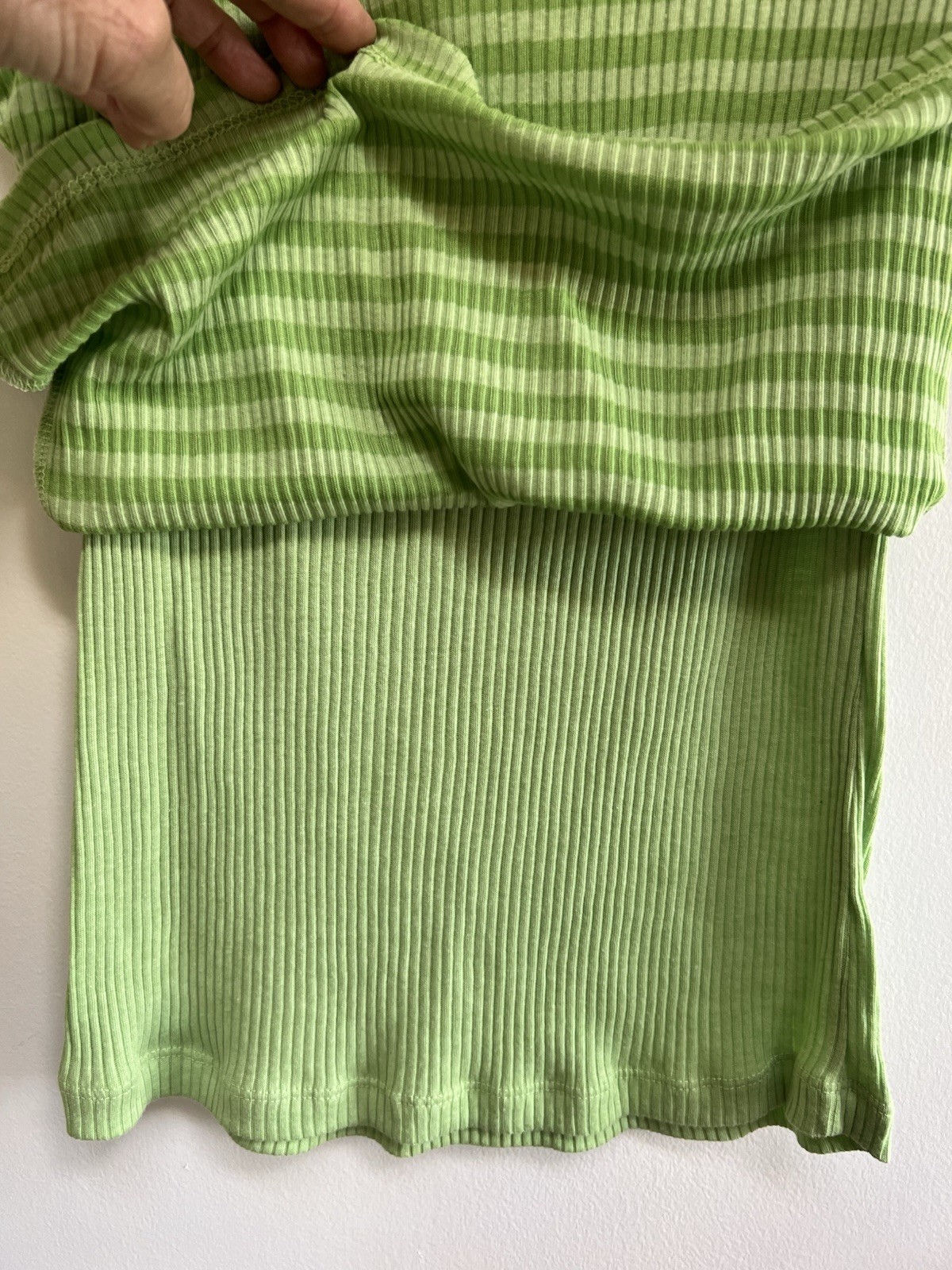 Copper Key 2-Layers/set Kiwi Green Striped Ribed Shirt w/Tank Top sz L Jr NWOT