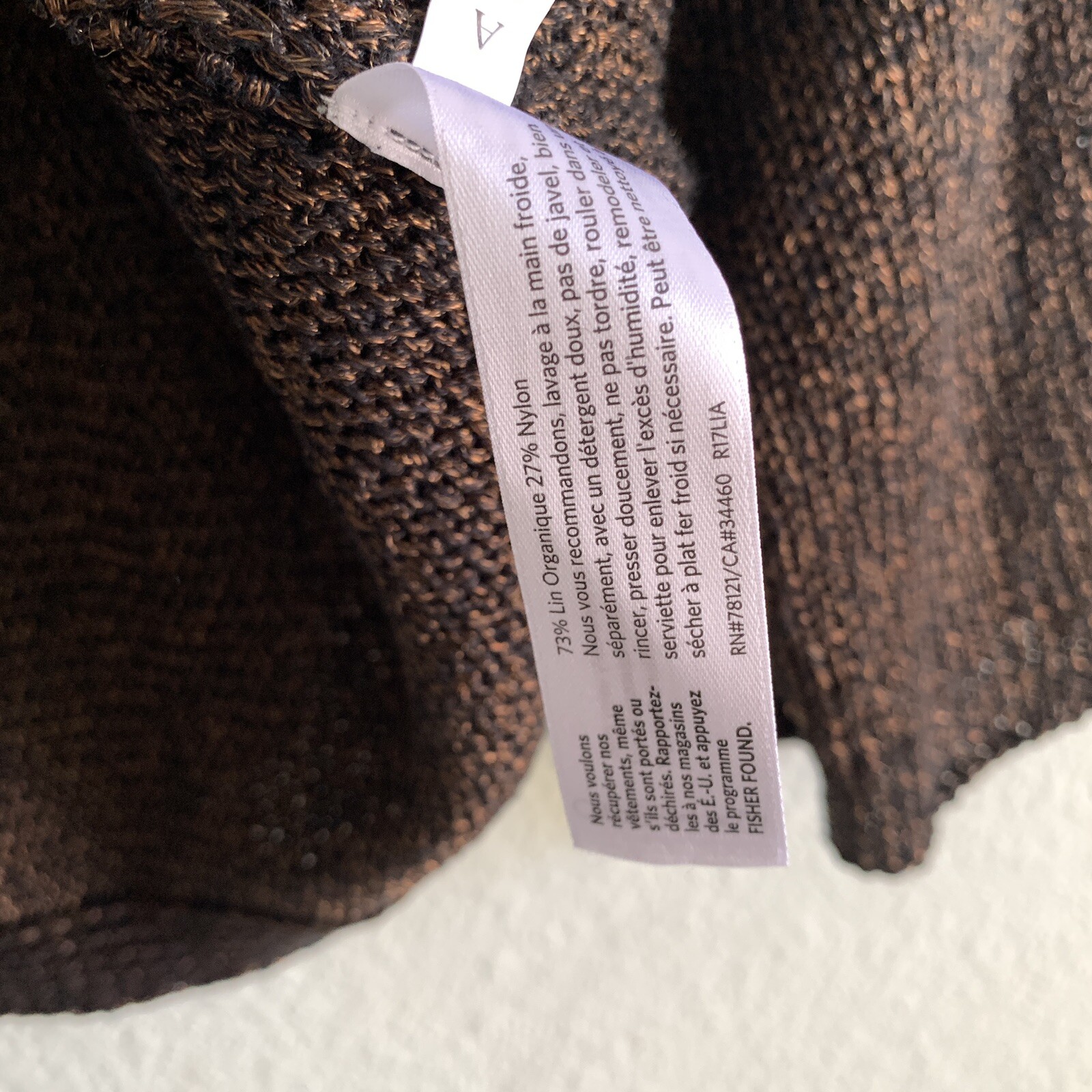 EILEEN FISHER organic linen nylon blend knit open slit sleeve top brown Medium