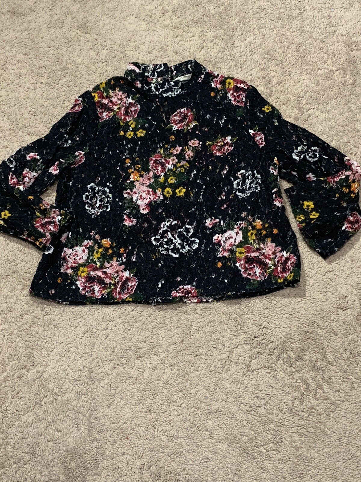 Hippie Laundry Womens Shirt Size Medium Multicolor Floral High Neck Lace