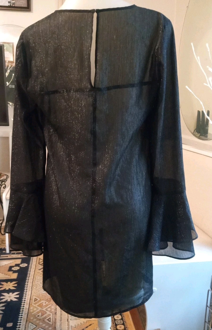 NWOT BCBGeneration Black Metallic Double Bell Sleeve Gothic Tunic Top Sz S- Tall