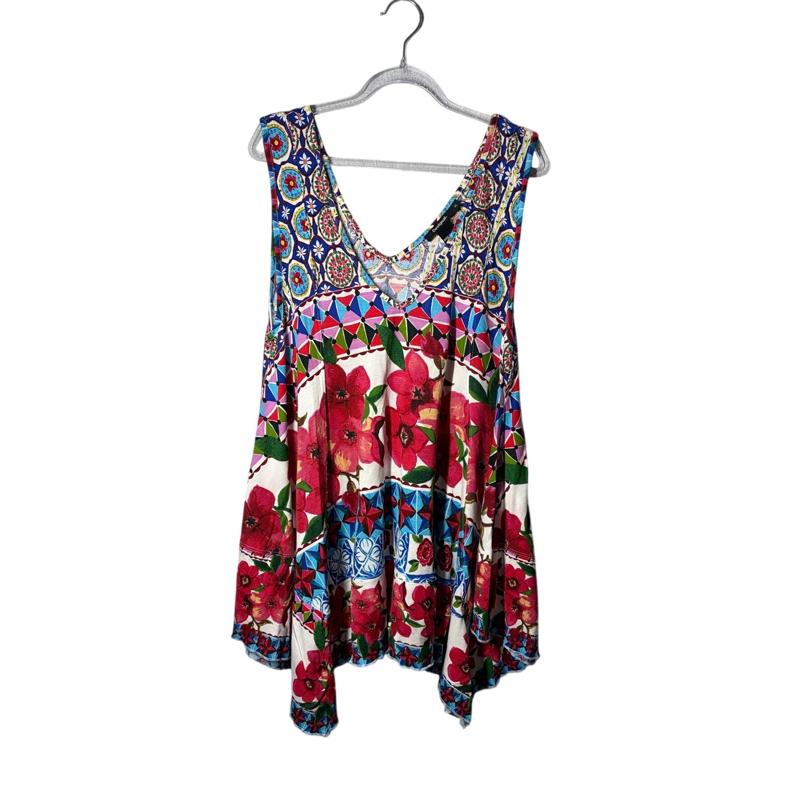 Desigual Women’s Cecil Sleeveless Colorful V-neck Top Sz XL Floral Boho Artsy
