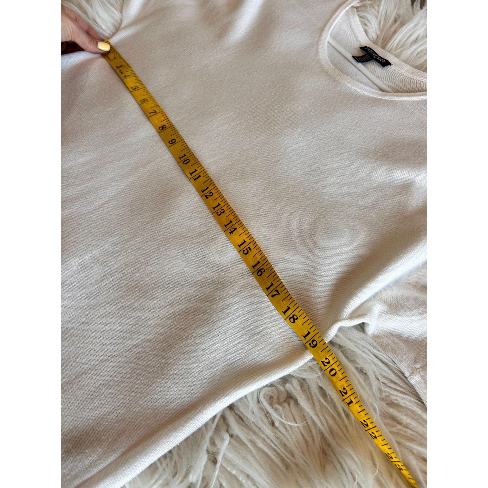 Eileen Fisher Step Hem High Low Drop Shoulder Knit Long Tunic Tee Top White PM