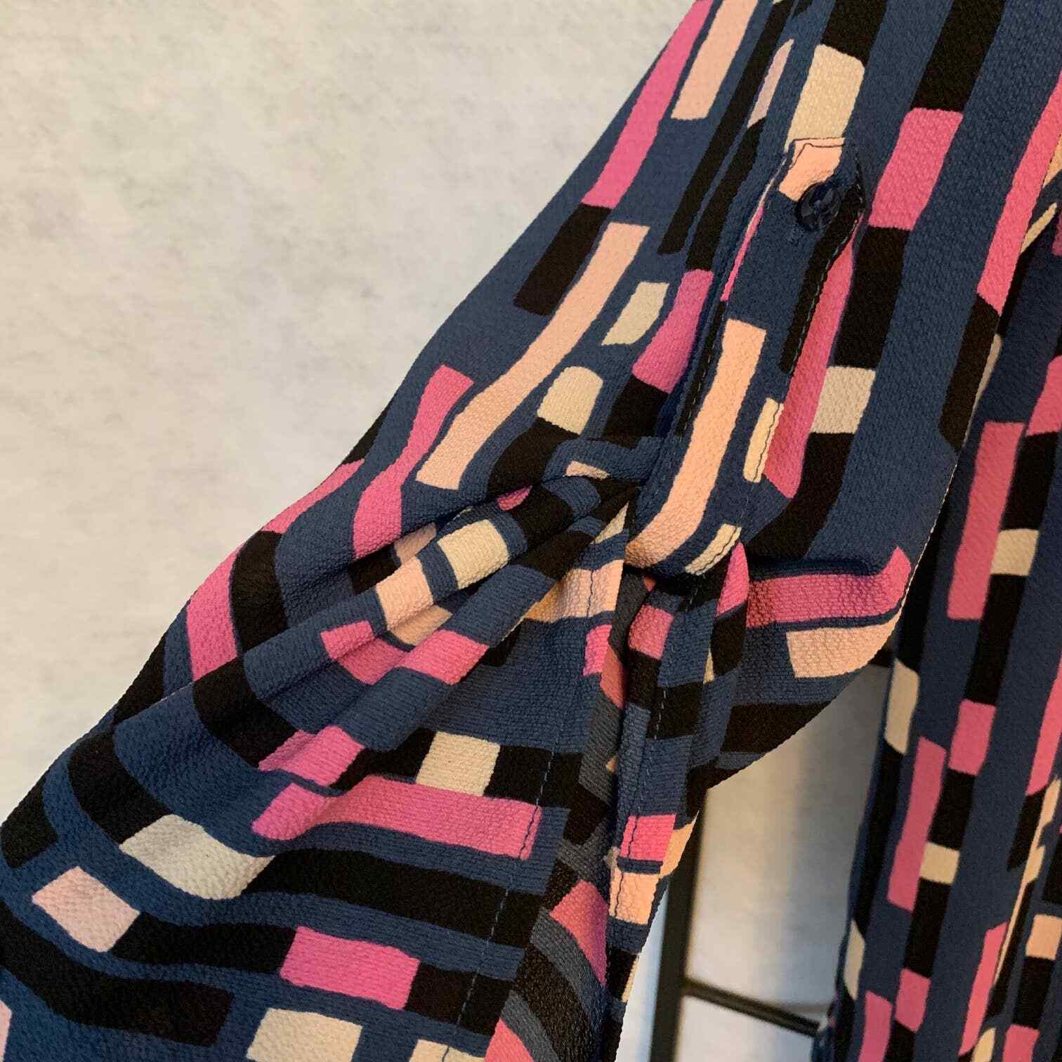 STUDIO B Pink/Blue/Black Blouse Rectangle Vertical Stripes Women’s Size XL