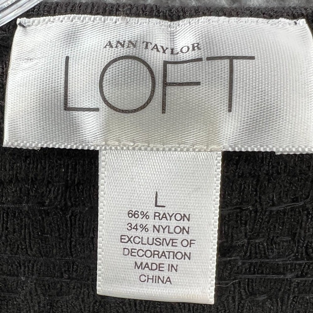 LOFT Womens Top L Black Embellished Scoop Neck Holiday Evening Office Blouse