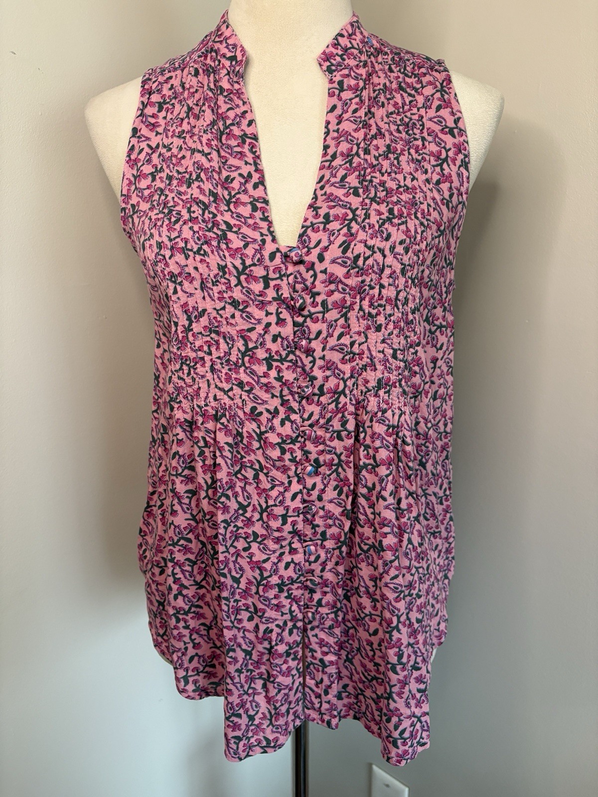 Anthropologie Maeve Petunia Pintuck Pleat Blouse Purple Pink Floral Tank Small