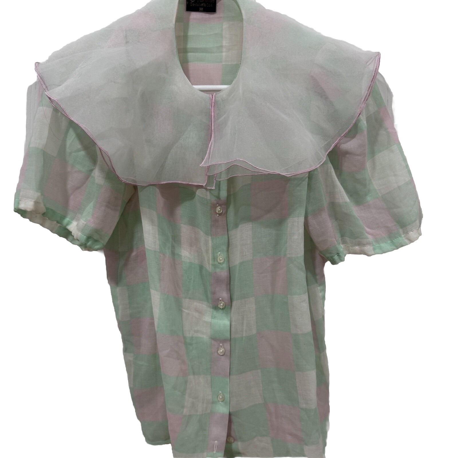 C&A Your Sixth Sense 38 Plaid Vintage Top Bib Collar Checkered Spring