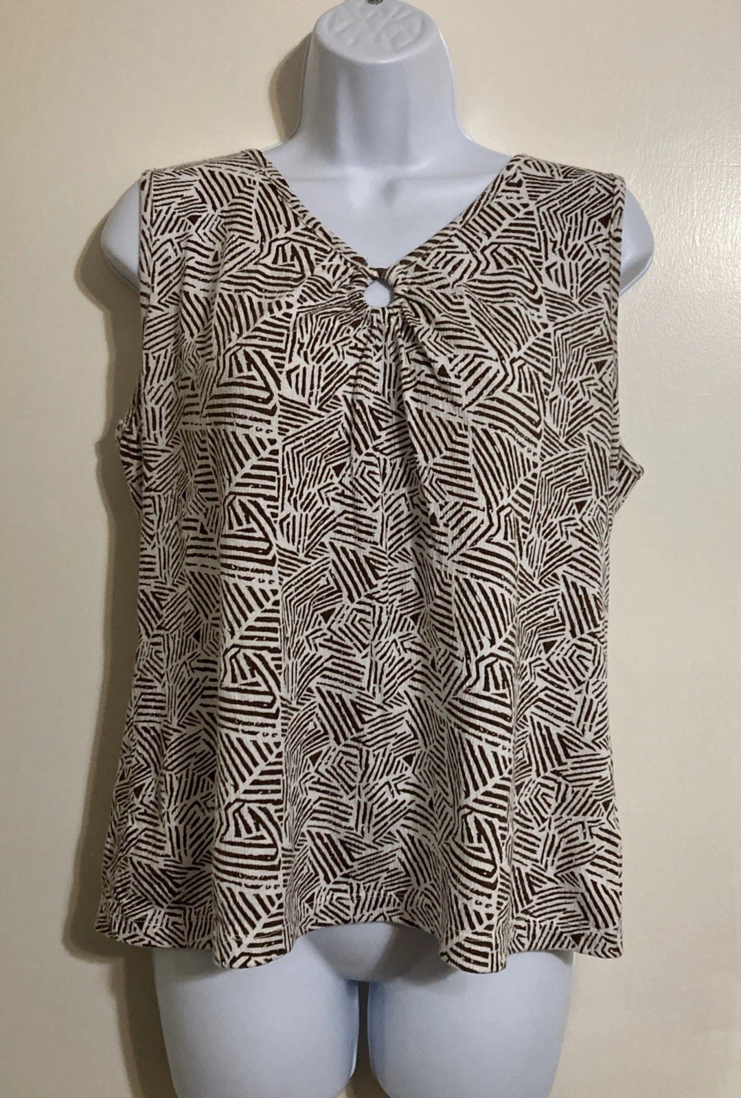 Women Carolyn Taylor Brown/White Paisley Design Pullover Cotton Blend Top Sz M