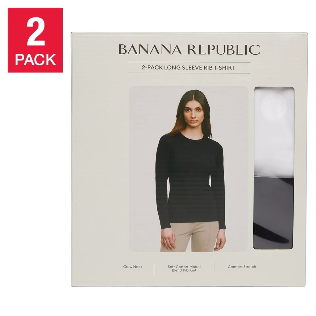 Banana Republic Women’s Long Sleeve Rib T-Shirt, Tee 1 or 2 Tee