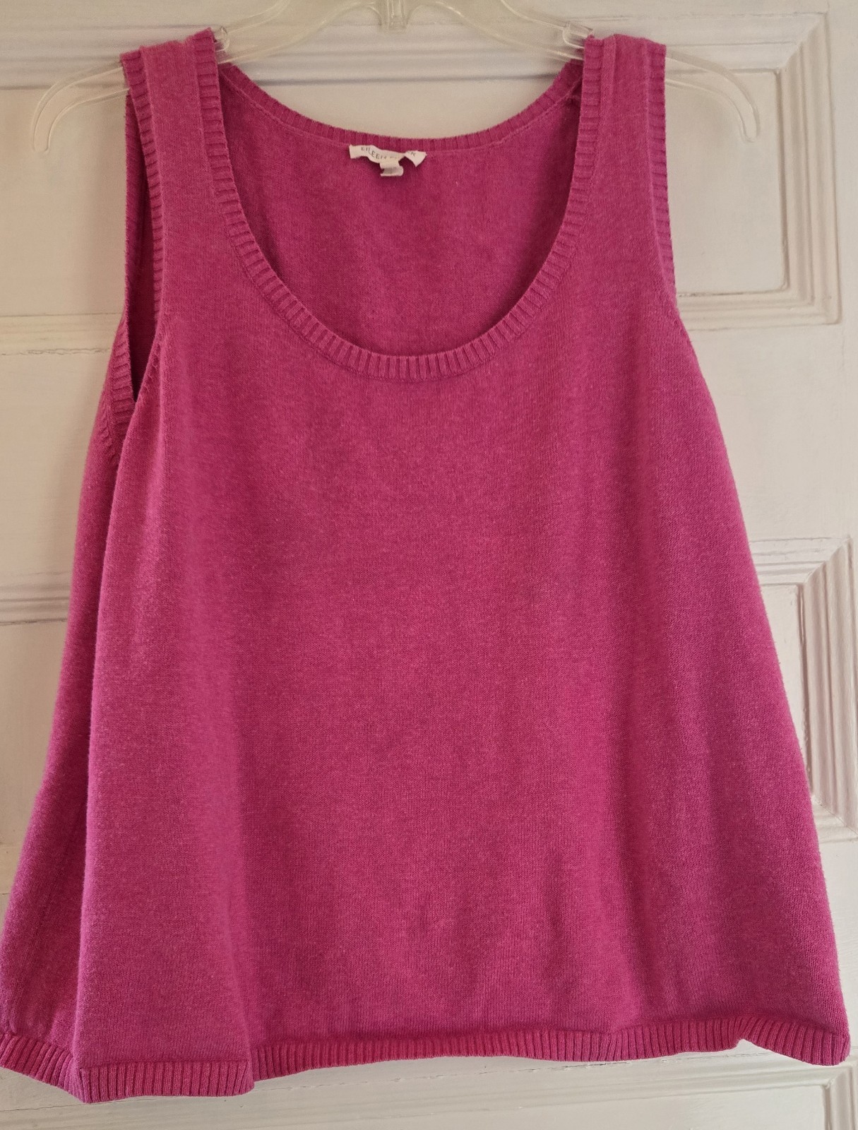 Eileen Fisher Large Cashmere Cotton Blend Sweater Vest Top Pink Magenta